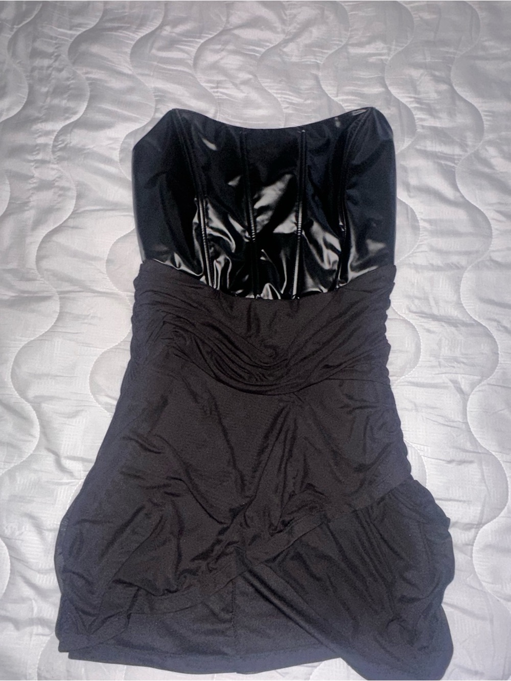 Fashion Nova Black Strapless Dress with Glossy Bodice